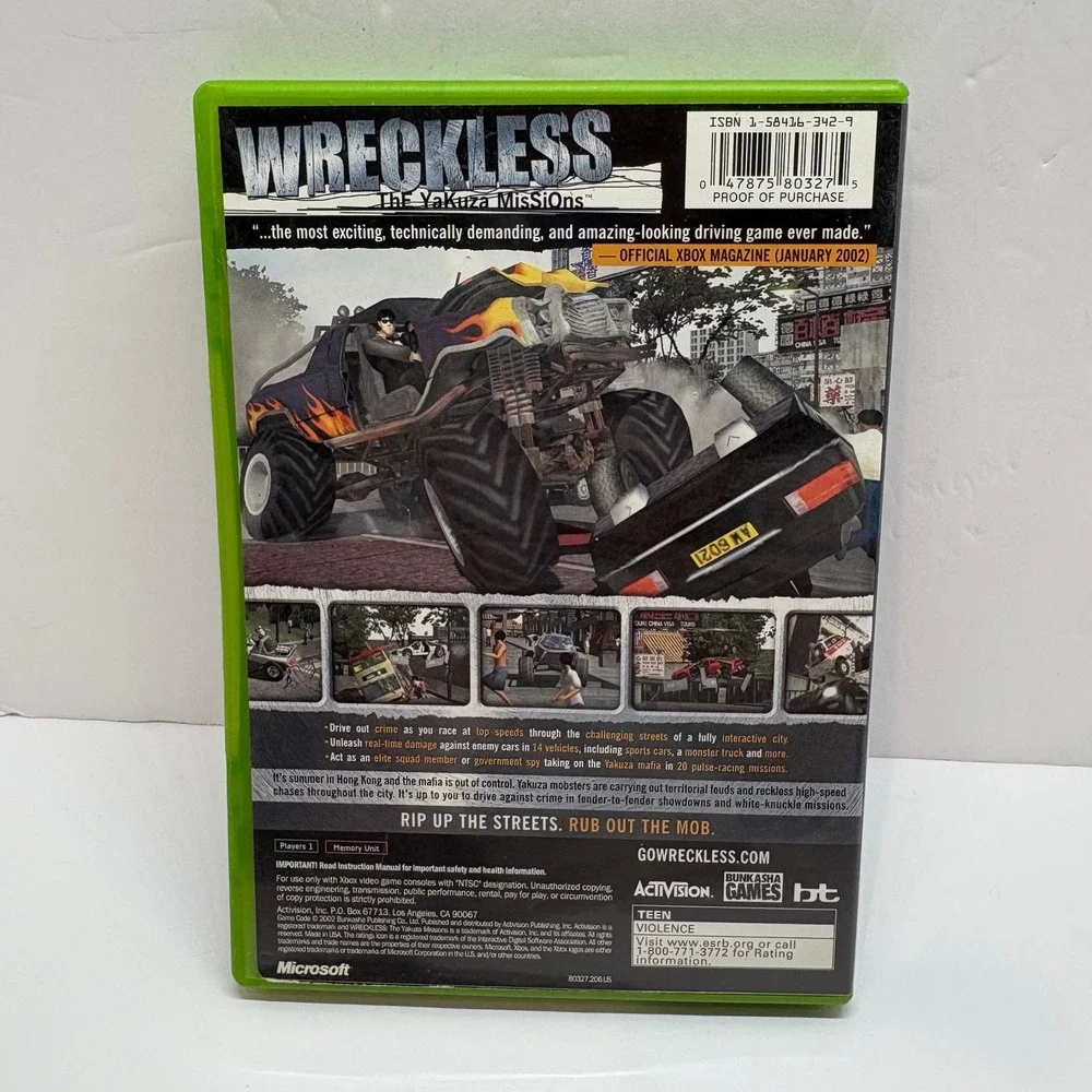 CIB Video Game Wreckless The Yakuza Missions Xbox Activision